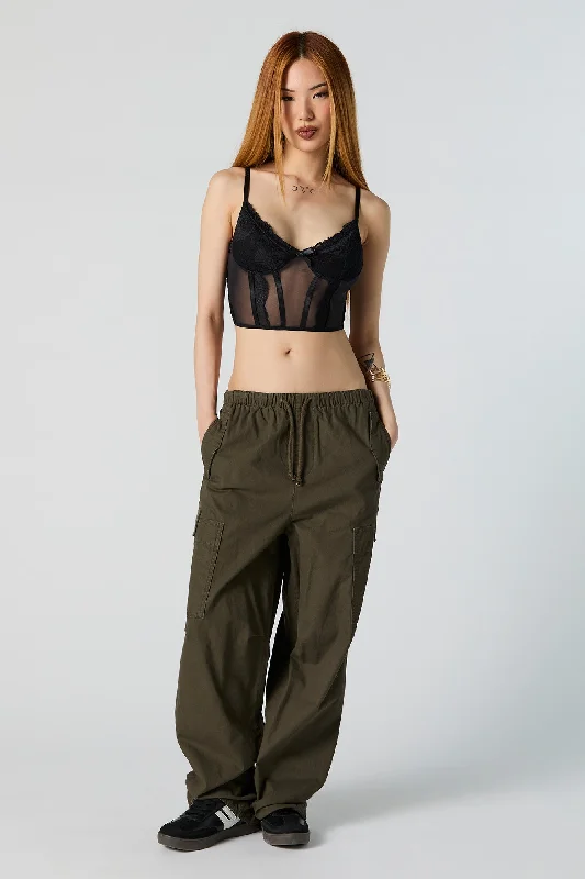 Green Colored Parachute Cargo Pant