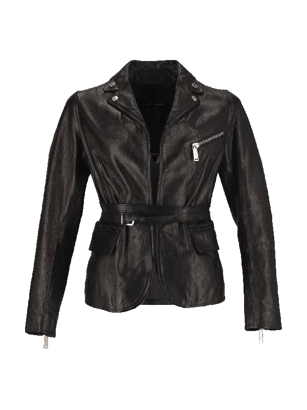 belted leather jacket