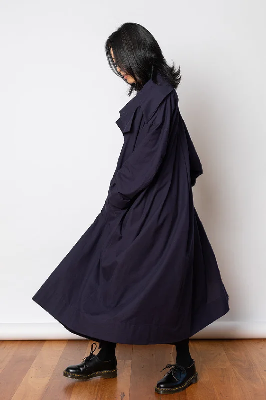 Khadi Layered Trench Coat - Midnight Navy