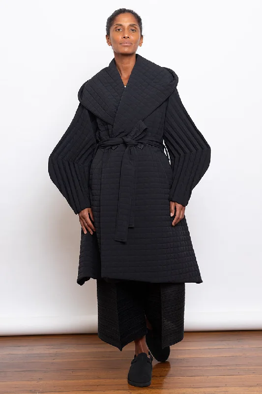 Pleated Grid Coat - Black