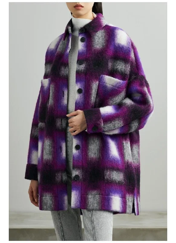 Women Wool Blend Plaid Coat With Pockets