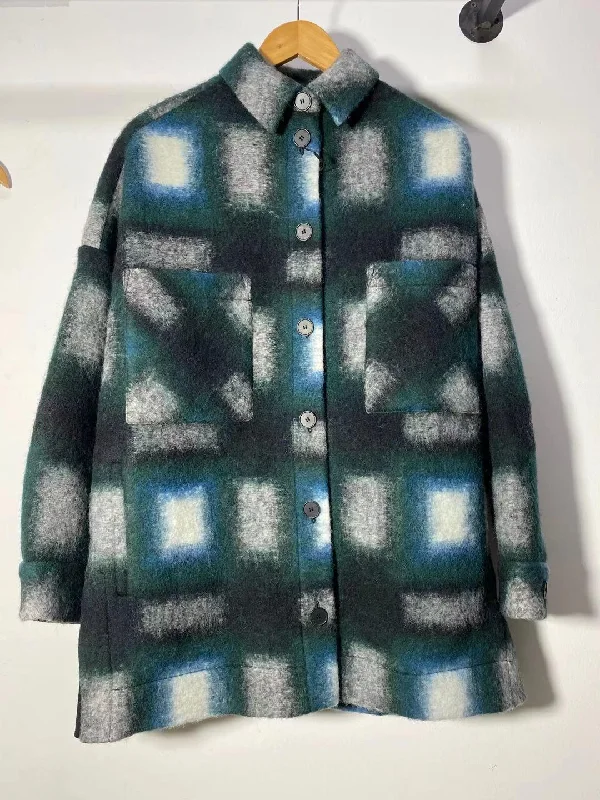 Women Wool Blend Plaid Coat With Pockets