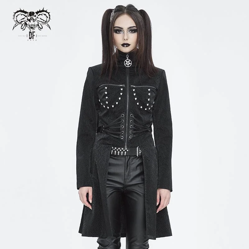 Women's Gothic Stand Collar High/Low Faux Leather Jacket