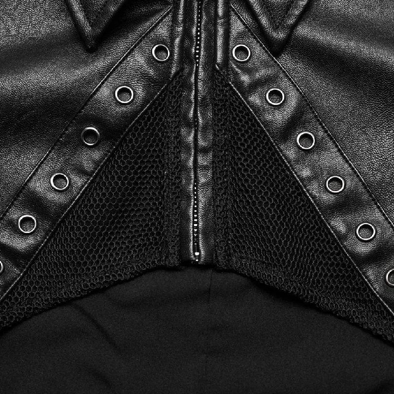 Women's Punk Eyelet Mesh Faux Leather Short Jacket