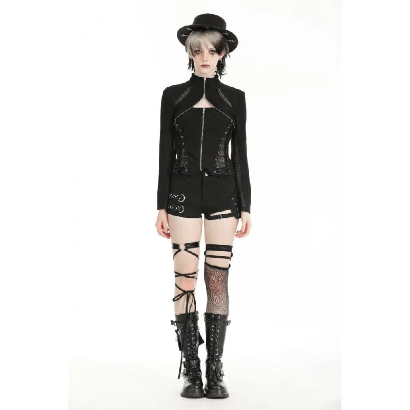 Women's Punk Stand Collar Mesh Splice Jacket