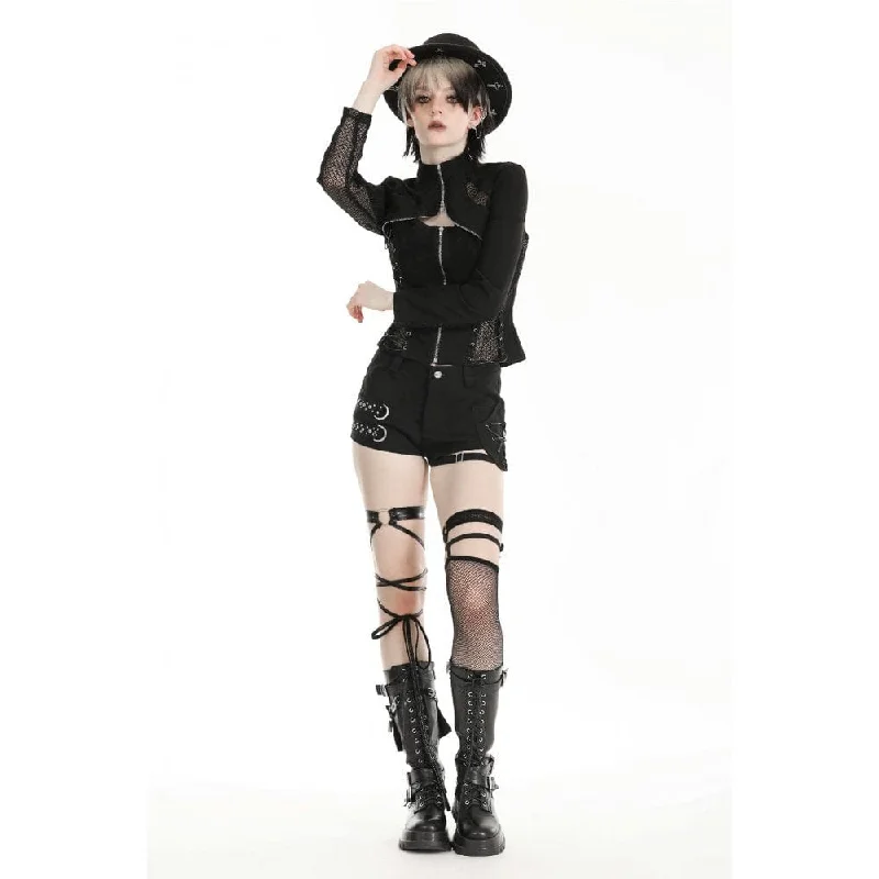 Women's Punk Stand Collar Mesh Splice Jacket