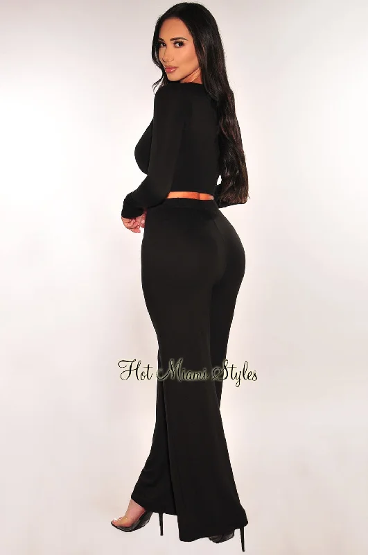 black-round-neck-long-sleeve-high-waist-wide-leg-pants-two-piece-set