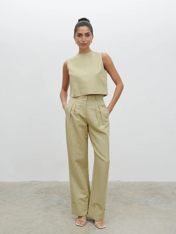 Bryony Linen Trousers - Olive