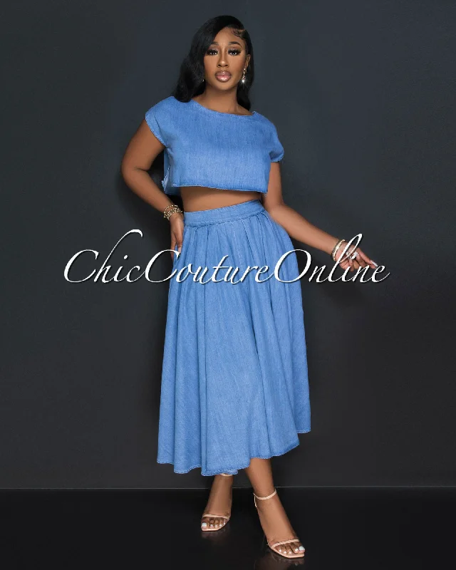 Desideria Light Denim Crop Top & Maxi Skirt Set