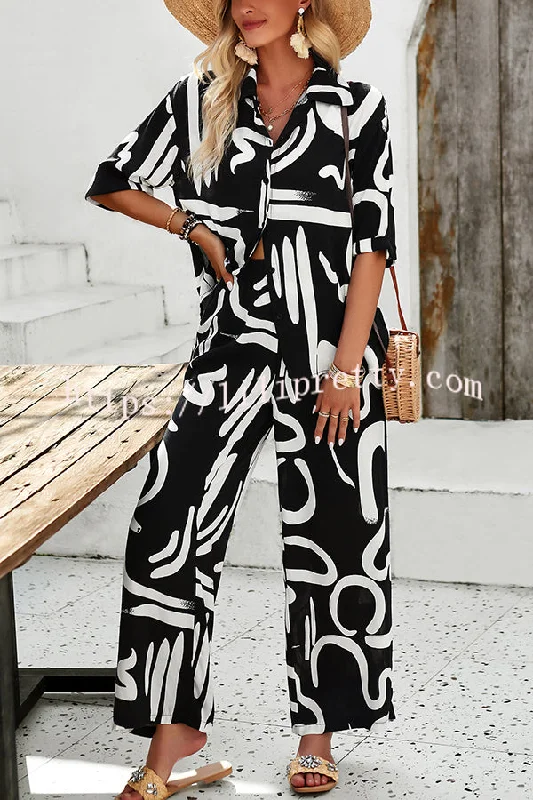 irregular-printed-button-pocket-long-sleeved-shirt-and-elastic-waist-pants-set-1