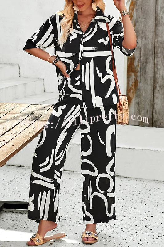 irregular-printed-button-pocket-long-sleeved-shirt-and-elastic-waist-pants-set-1