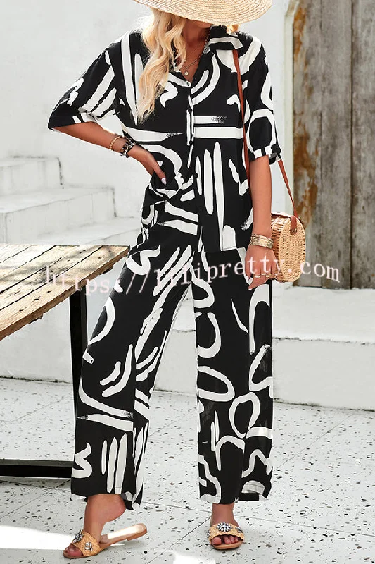 irregular-printed-button-pocket-long-sleeved-shirt-and-elastic-waist-pants-set-1