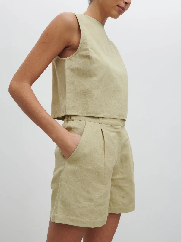 Natasha Linen Shorts - Olive