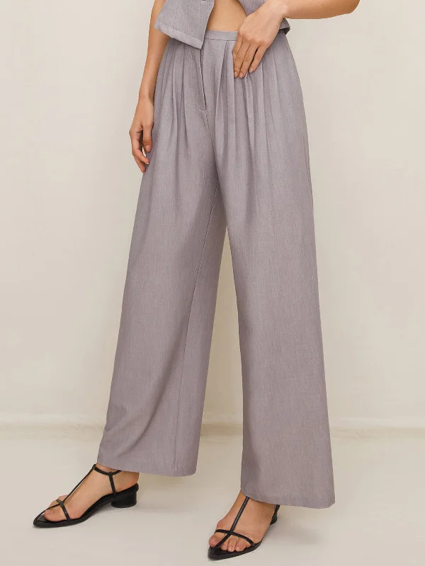 pleated-sleeveless-plain-pants-set