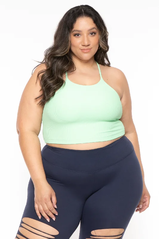 Plus Size Active Ribbed Halter  Top  - Green