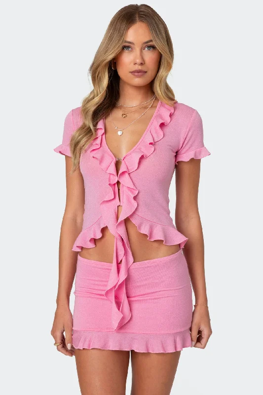 Loullie Split Front Ruffled Top