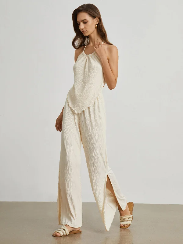 Textured Open Back Two Piece Pants Set