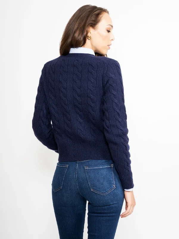 Cardigan a Trecce in Misto Cashmere Blu