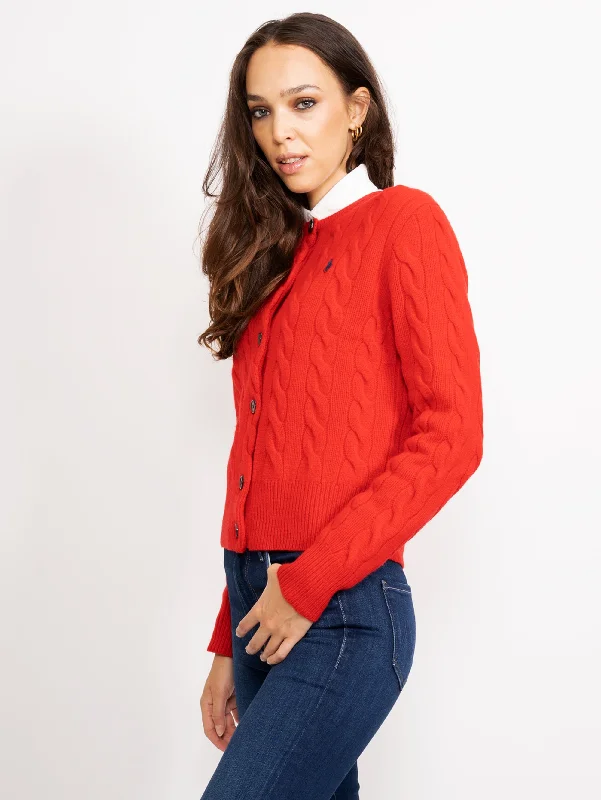 Cardigan a Trecce in Misto Cashmere Rosso