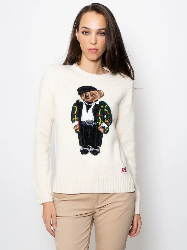 Maglia Girocollo in Lana con Polo Bear Crema