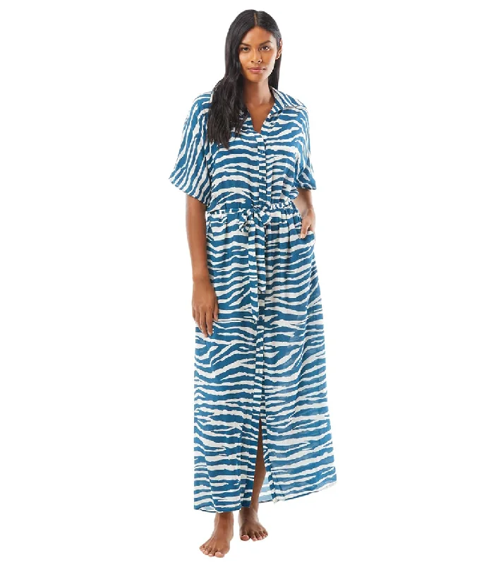 Vince Camuto Women's Zebra Belted Maxi Dress Cover Up Azure