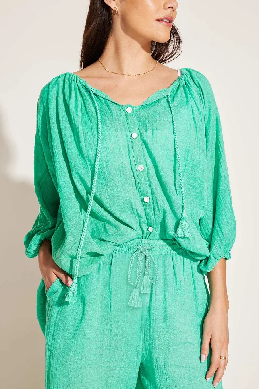 Costa Shirt Dress - Seafoam Crinkle Organic Cotton