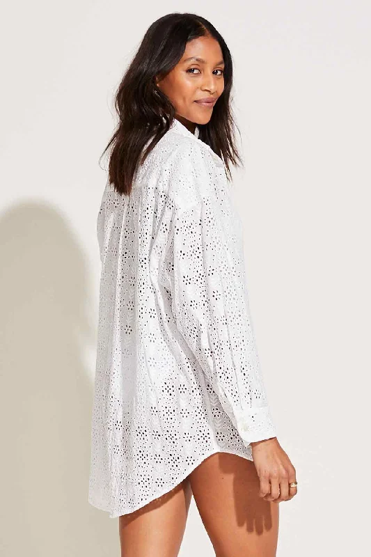 Playa Organic Cotton Boyfriend Shirt - White Eyelet