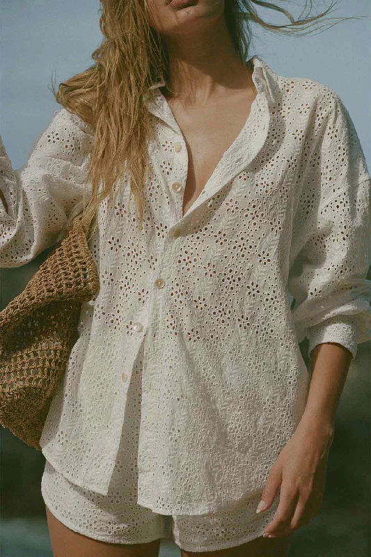 Playa Organic Cotton Boyfriend Shirt - White Eyelet