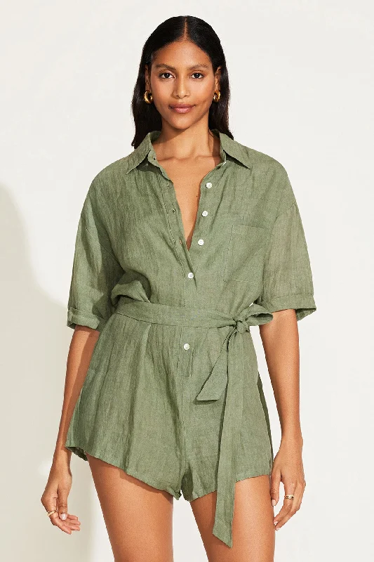 Playa Linen Short Romper - Agave EcoLinen