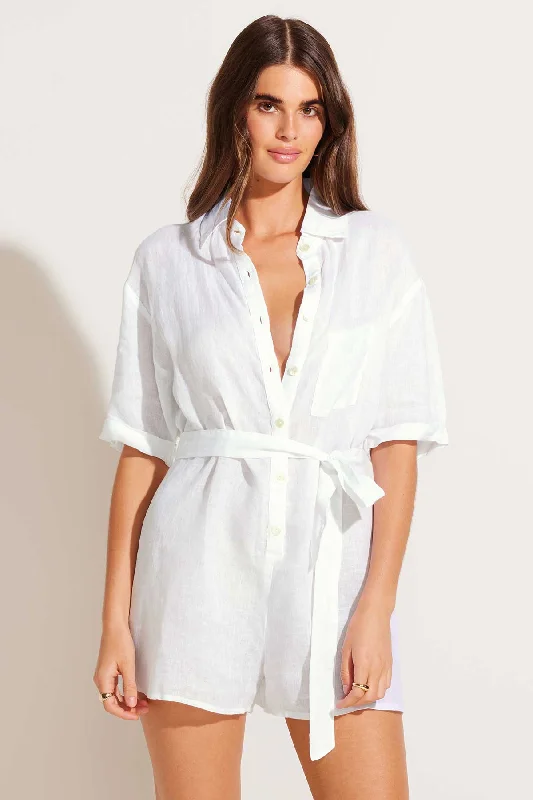 Playa Linen Short Romper - White EcoLinen