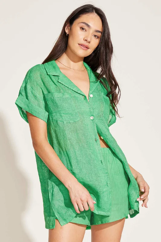 Playa Pocket Blouse - Spearmint Green EcoLinen