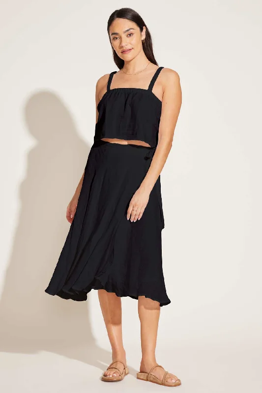 Tallows Blousy Crop Top - Black EcoLinen