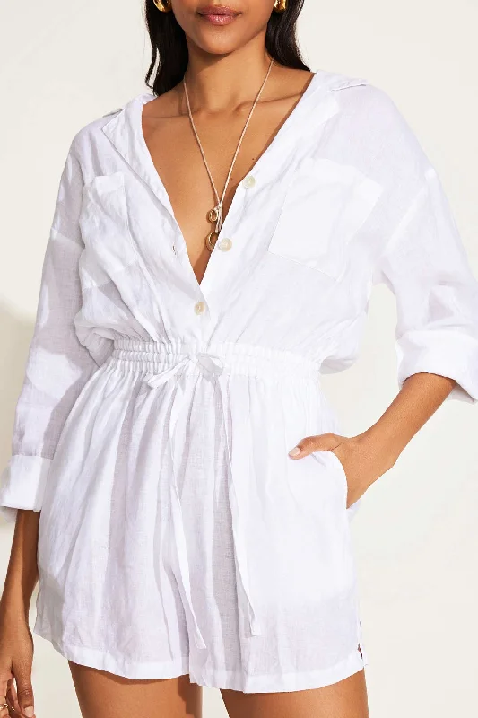 The Getaway Romper - White EcoLinen