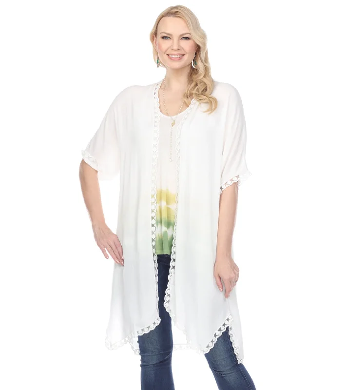 Yak & Yeti Cardigan Loose Fit Lace Trim White