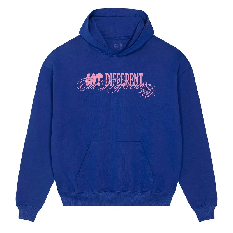 Eat Different Deluxe Organic Box Hoodie - Pink on Cobalt Blue