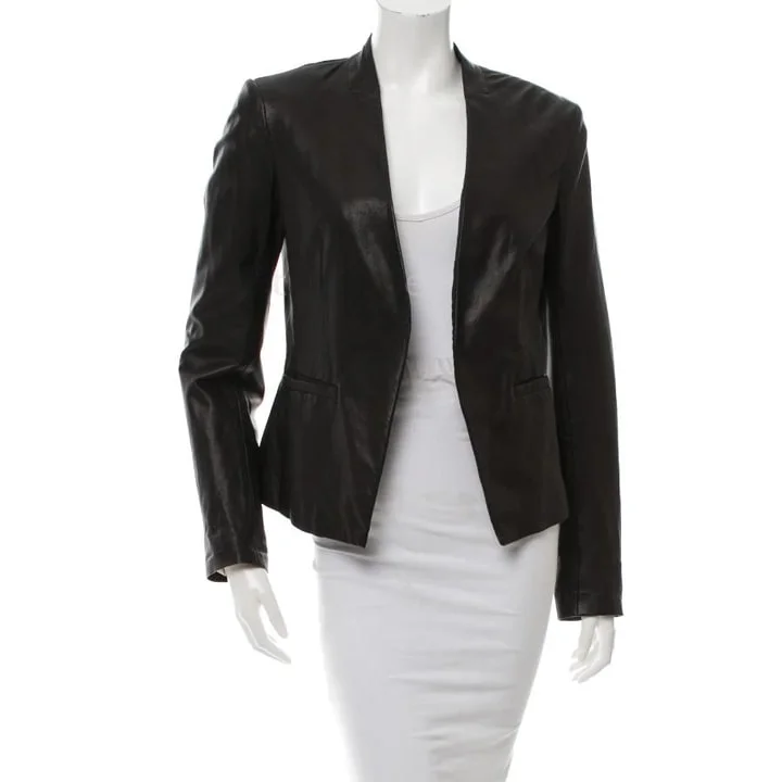 Classic Design Women Leather Blazer in Black