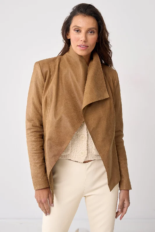 Isabella Drape Jacket Almond Brown Leather