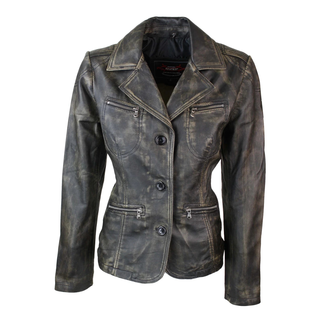 Women's Leather Blazer Black Gold Jacket