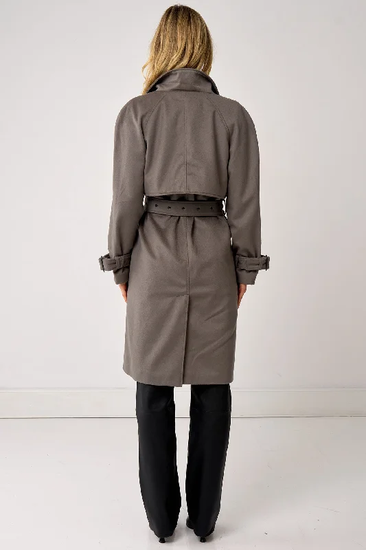 Soho Slouch Leather Trench Grey Wool