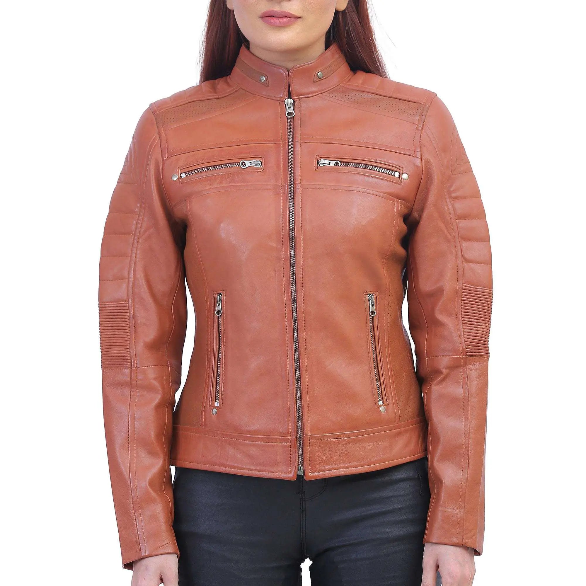 Womens Brown Cafe Racer Jacket