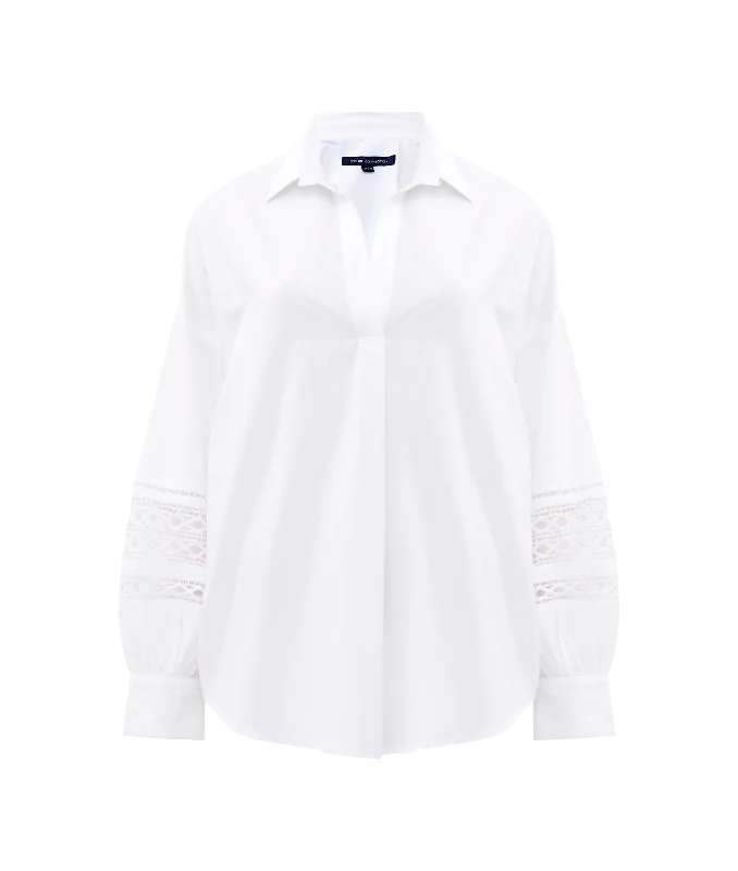 Rhodes Embroidered Long Sleeve Popover Shirt - White