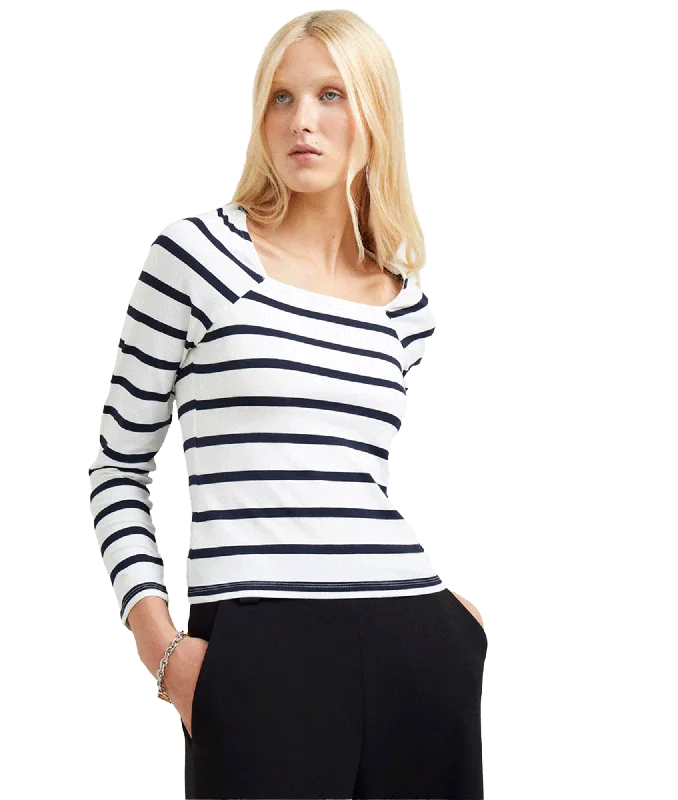 Rallie Stripe Square Neck Long Sleeve Top - White