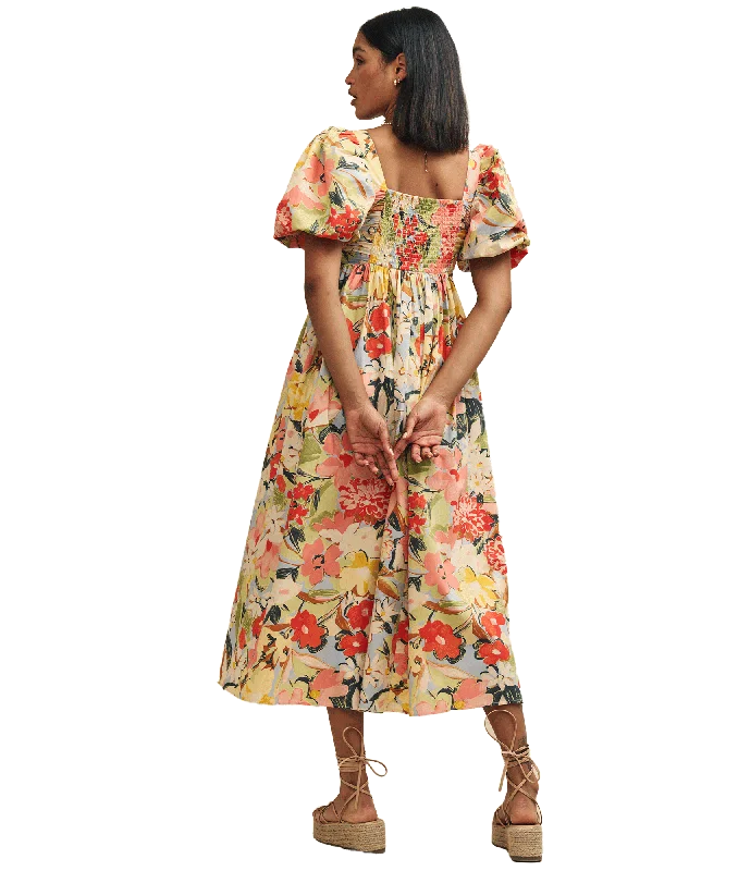 Pastel Floral Nova Smock Midi Dress - Multi