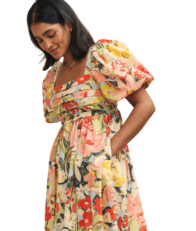 Pastel Floral Nova Smock Midi Dress - Multi