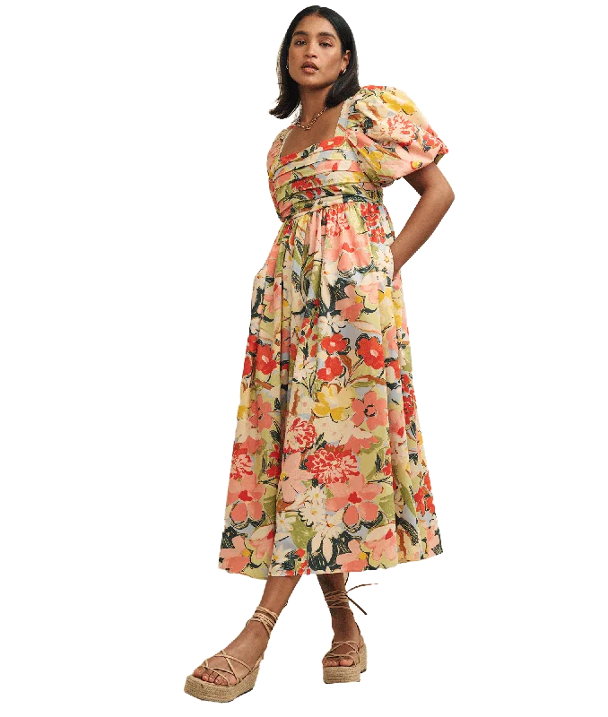 Pastel Floral Nova Smock Midi Dress - Multi