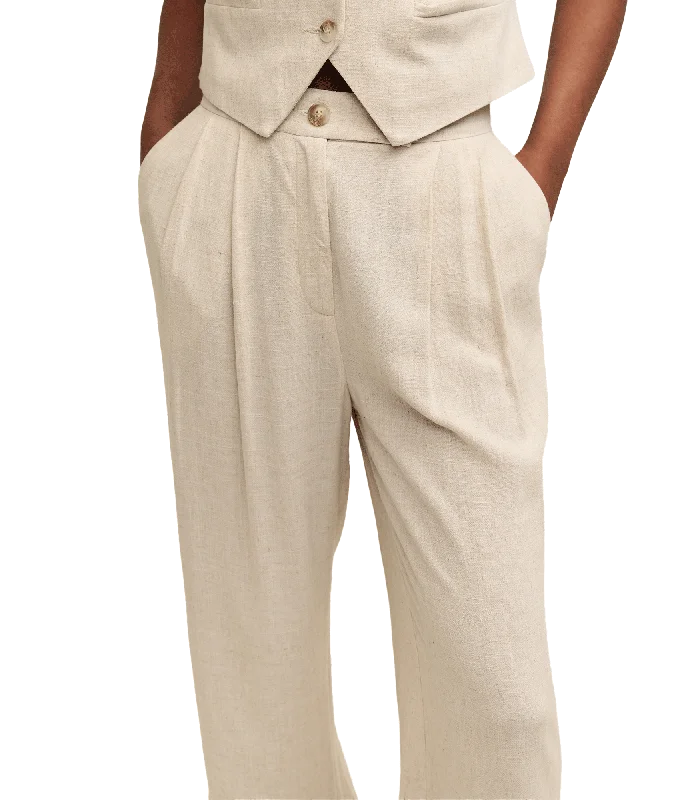 Linen-blend Relaxed Tailored Trousers - Cream