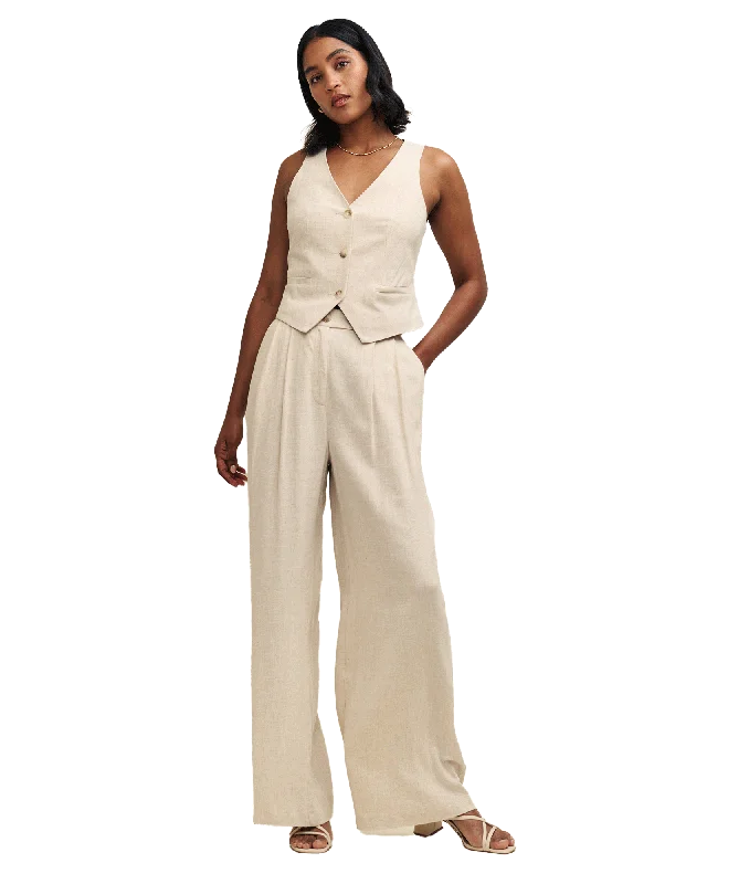 Linen-blend Relaxed Tailored Trousers - Cream