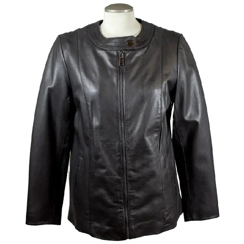 BOL Women's Plus Size Snap Collar Leather Jacket