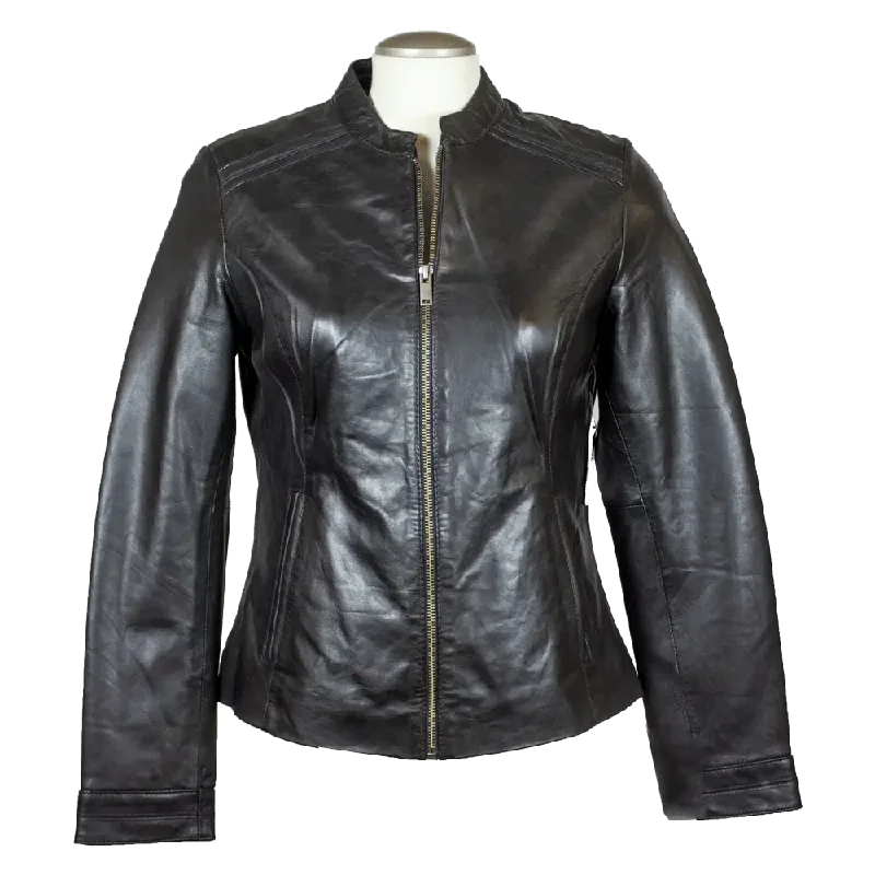 BOL Women's Round Collar Leather Jacket