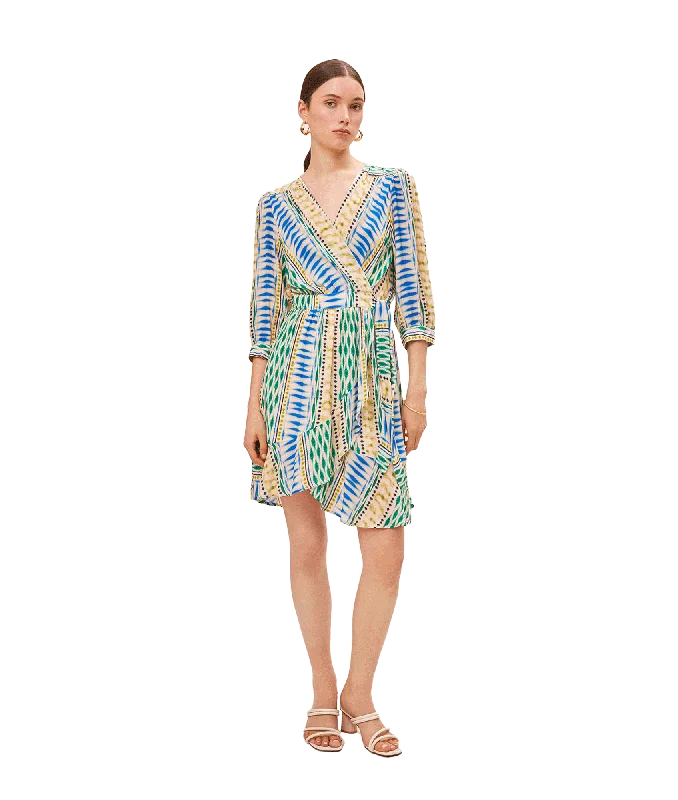 Geo Ethnic Print Short Wrap Dress - Multi